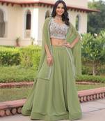 light olive georgette plain lehengas