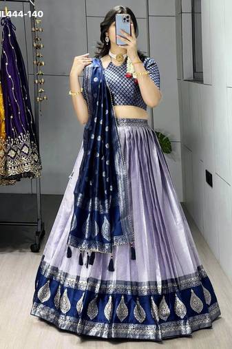 light lavender silk blend brasso lehengas