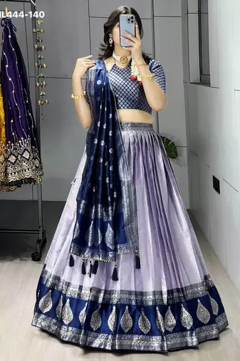 light lavender silk blend brasso lehengas