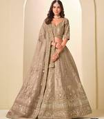 dark beige art silk embroidered lehengas