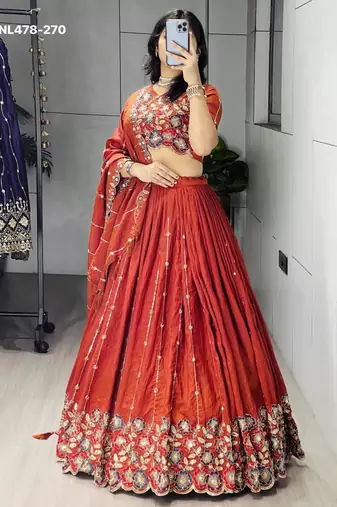 orange silk embroidered lehengas