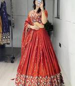 orange silk embroidered lehengas