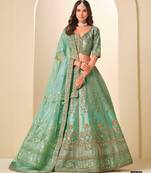 sea green art silk embroidered lehengas