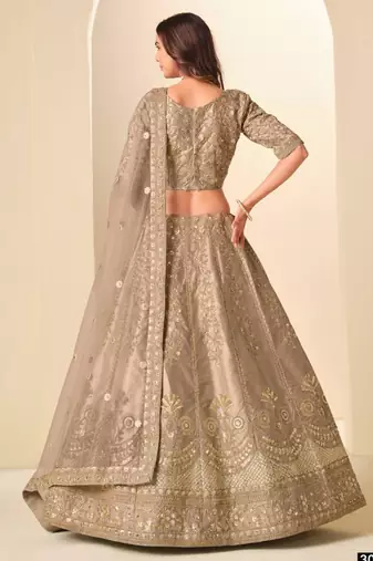 dark beige art silk embroidered lehengas