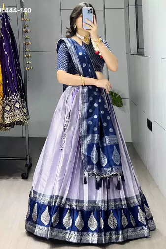 light lavender silk blend brasso lehengas