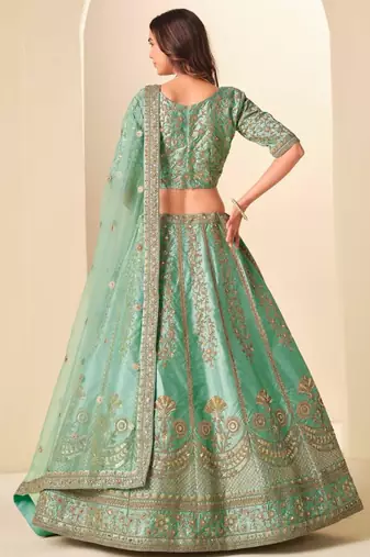 sea green art silk embroidered lehengas