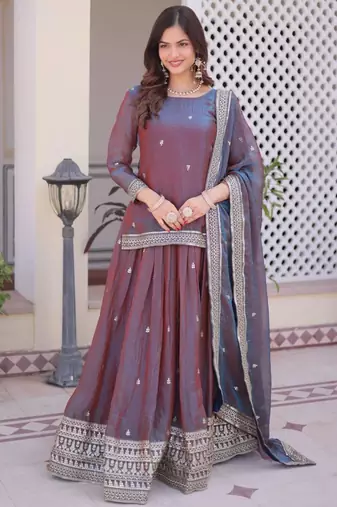 mauve chiffon embroidered lehengas