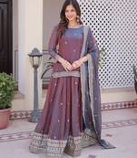 mauve chiffon embroidered lehengas
