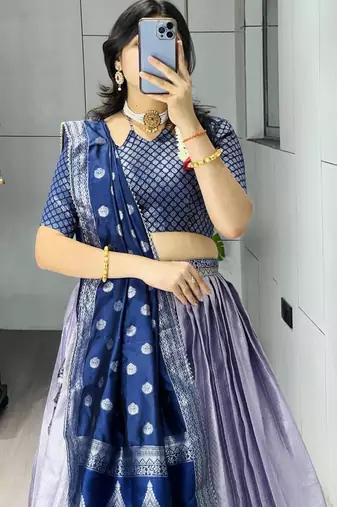 light lavender silk blend brasso lehengas