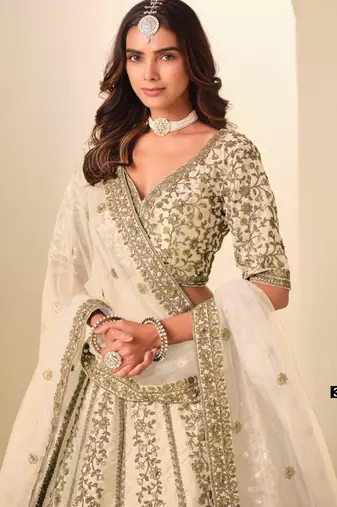 off white art silk embroidered lehengas