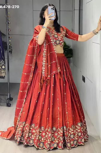 orange silk embroidered lehengas