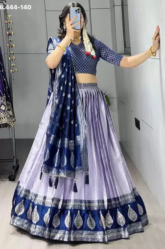 light lavender silk blend brasso lehengas
