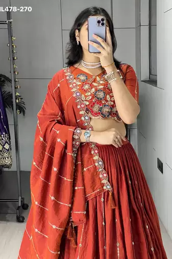 orange silk embroidered lehengas