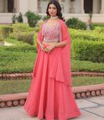 peach georgette plain lehengas