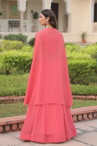 peach georgette plain lehengas