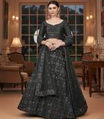 charcoal silk blend printed lehengas