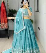 sky blue georgette embroidered lehengas