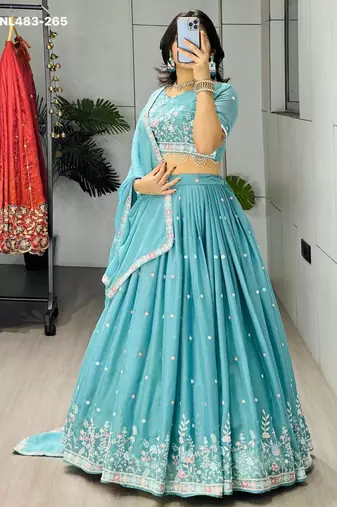 sky blue georgette embroidered lehengas