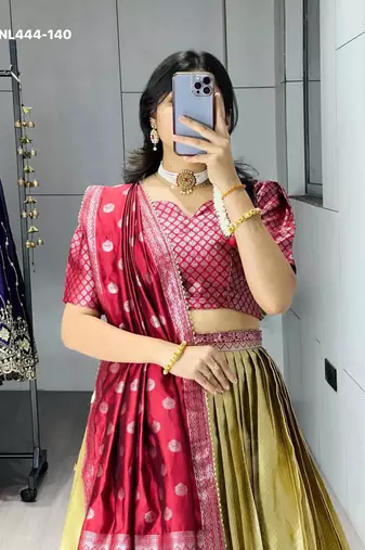 light golden silk blend brasso lehengas