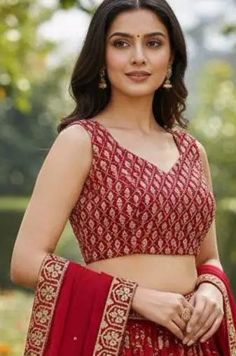 red georgette embroidered lehengas