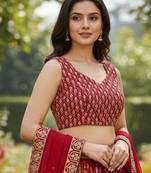 red georgette embroidered lehengas
