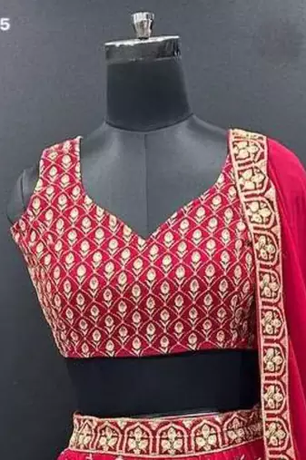 red georgette embroidered lehengas