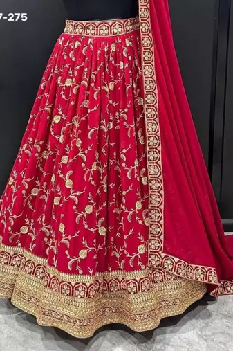 red georgette embroidered lehengas
