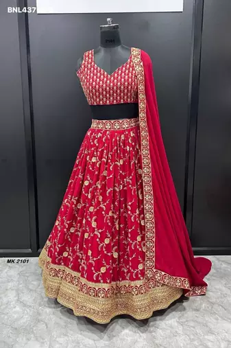 red georgette embroidered lehengas