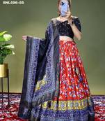 red silk blend printed lehengas