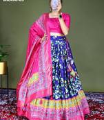 navy blue silk blend printed lehengas