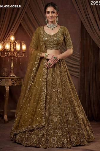 mehendi net embroidered lehengas