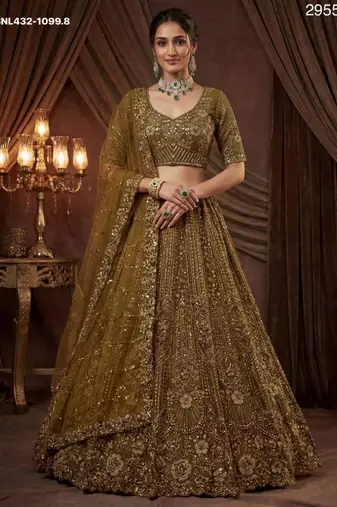 mehendi net embroidered lehengas