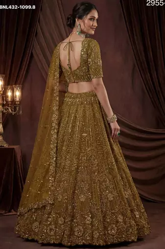 mehendi net embroidered lehengas