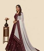 maroon georgette embroidered lehengas