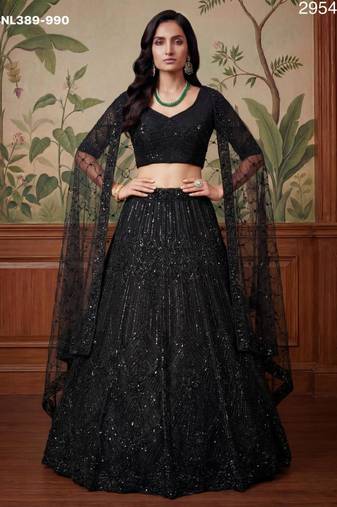 black net embroidered lehengas