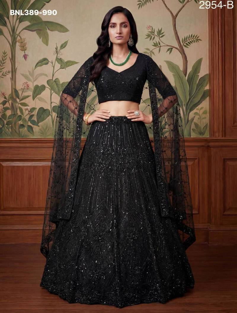 black net embroidered lehengas