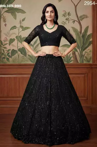 black net embroidered lehengas