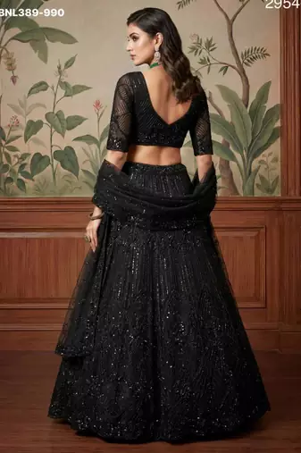 black net embroidered lehengas