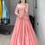 pink chinon plain lehengas