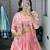 pink chinon plain lehengas
