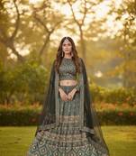 green ajmeri silk printed lehengas