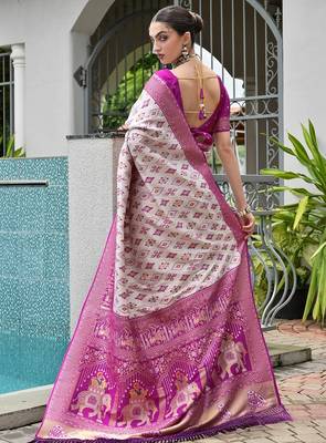 Magenta banarasi silk blend ajhrakh meena zari weaving patola saree 3