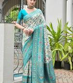 Sea green color banarasi silk blend ajhrakh meena zari weaving patola saree