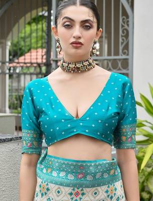 Sea green color banarasi silk blend ajhrakh meena zari weaving patola saree 5