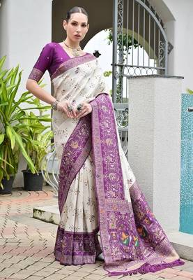 Wine color banarasi silk blend ajhrakh meena zari weaving patola saree 1