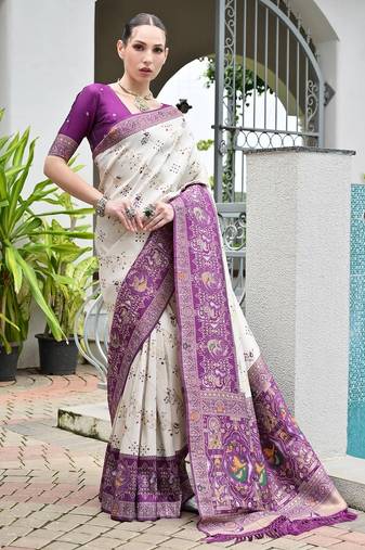 Wine color banarasi silk ajhrakh meena zari weaving patola saree