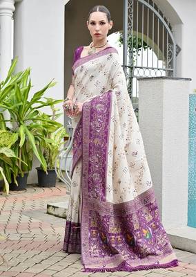 Wine color banarasi silk blend ajhrakh meena zari weaving patola saree 2