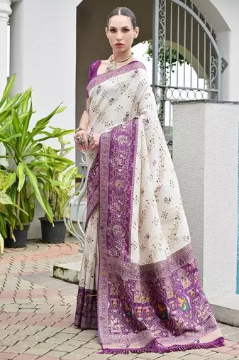 Wine color banarasi silk blend ajhrakh meena zari weaving patola saree