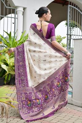 Wine color banarasi silk blend ajhrakh meena zari weaving patola saree 3