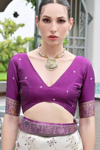 Wine color banarasi silk blend ajhrakh meena zari weaving patola saree